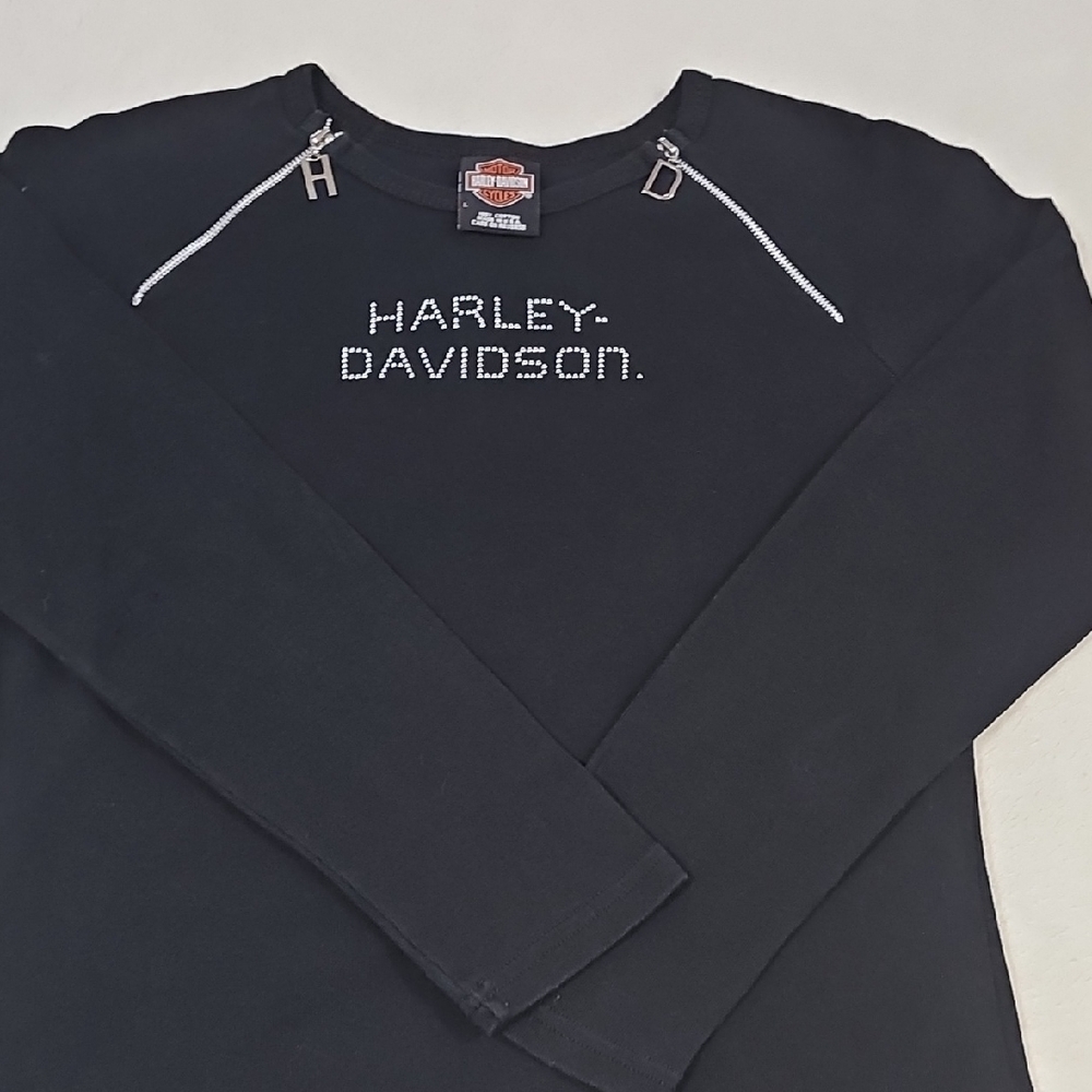 Harley-Davidson Black Long Sleeve Shirt with Zipper Details #0001